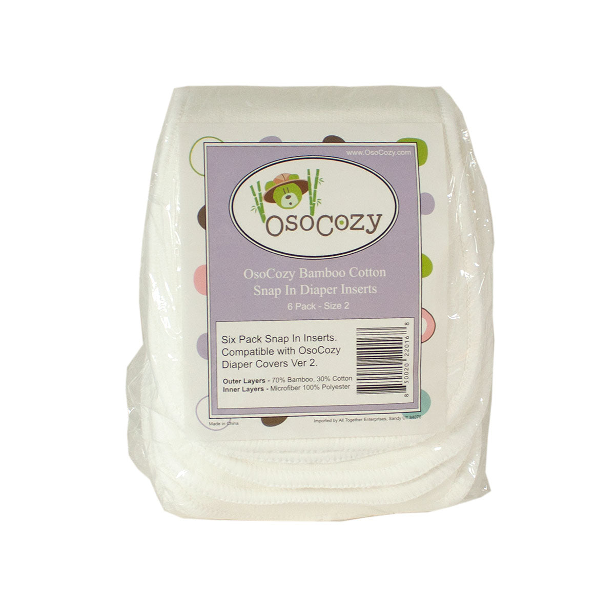 OsoCozy Bamboo Cotton Snap In Diaper Inserts (6 pk)