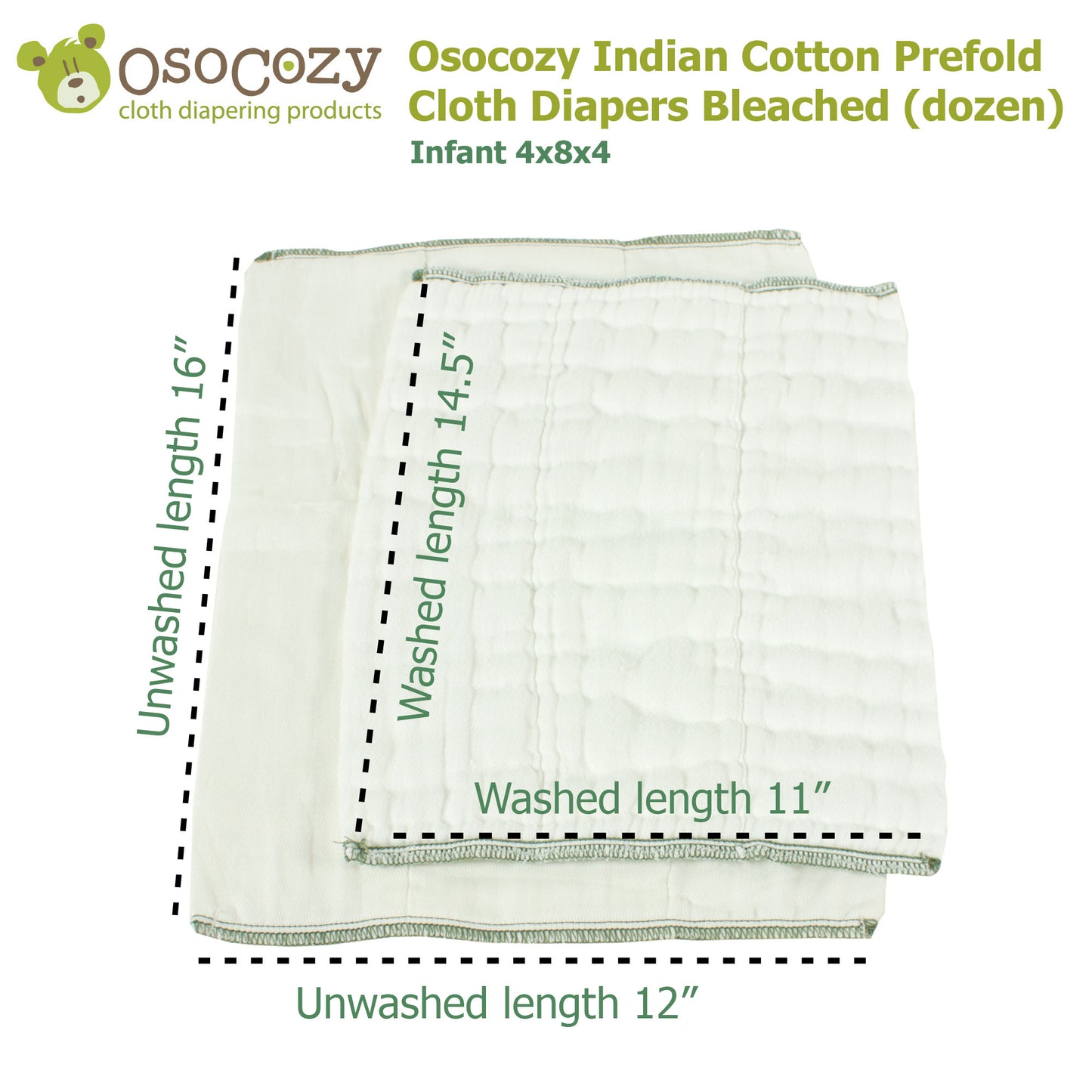 OsoCozy Bleached Prefold Cloth Diaper Samples