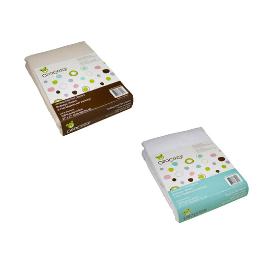 OsoCozy Packaged Birdseye Flat Diapers - Bleached or Unbleached - 27x27 in