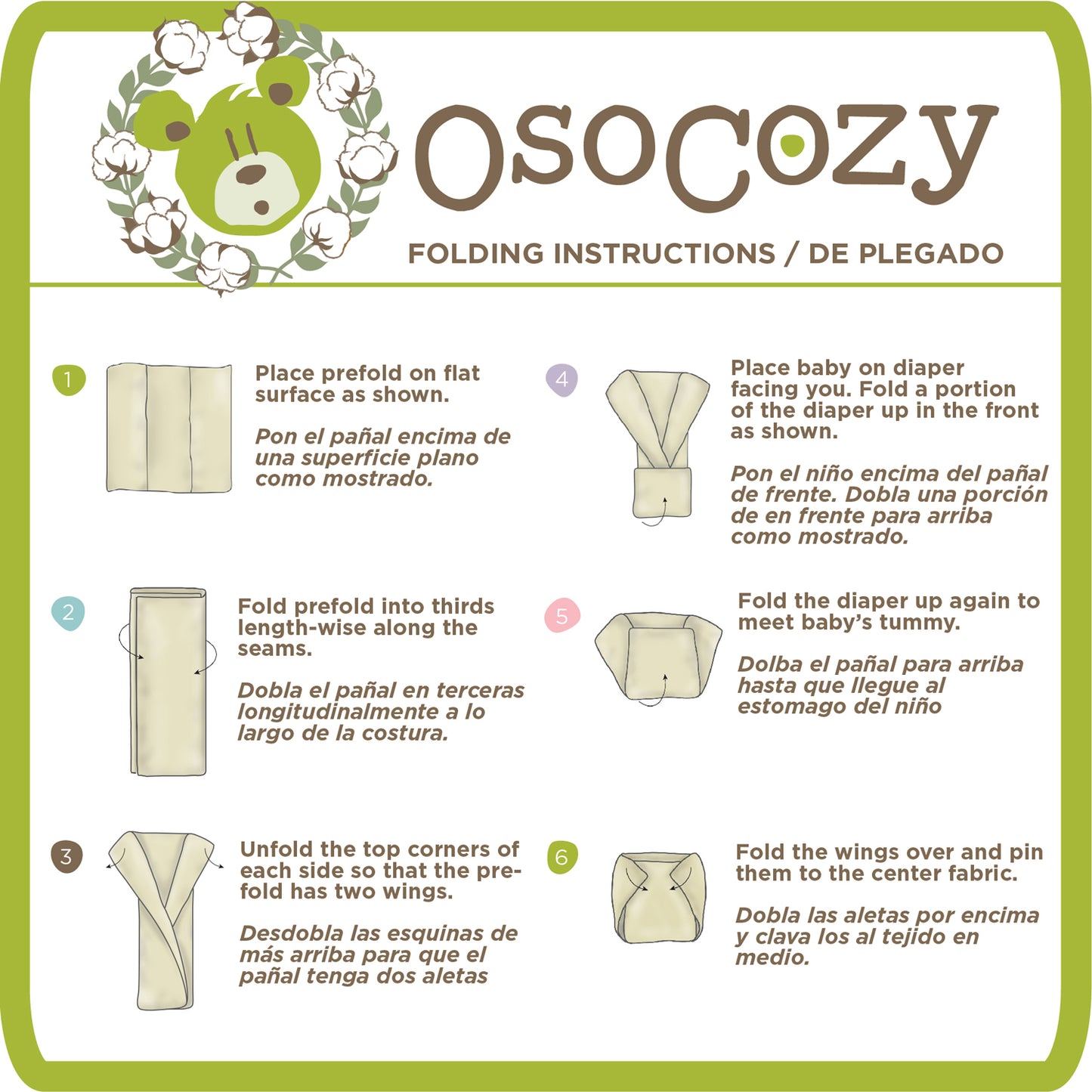 Osocozy Organic Cotton Prefolds - 6 Pack