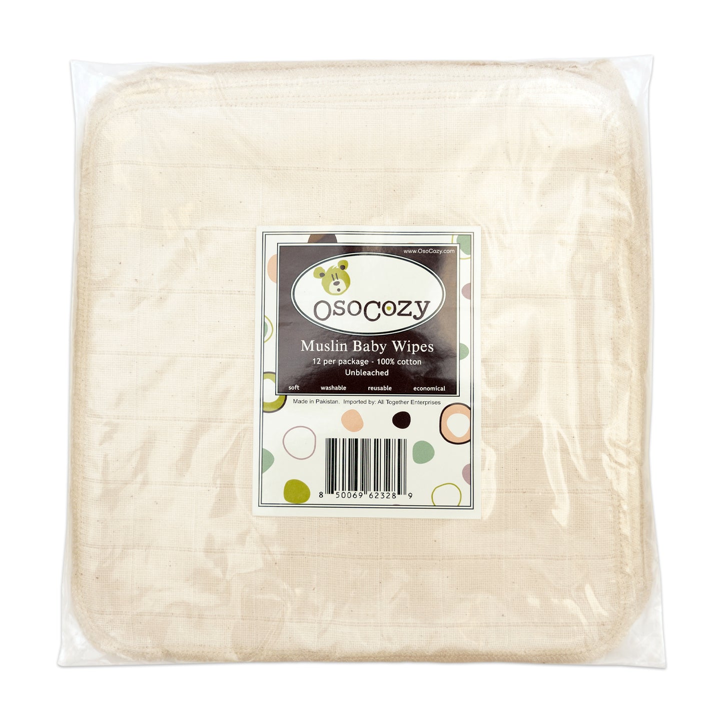**NEW** OsoCozy Unbleached Muslin Baby Wipes - 12 pack