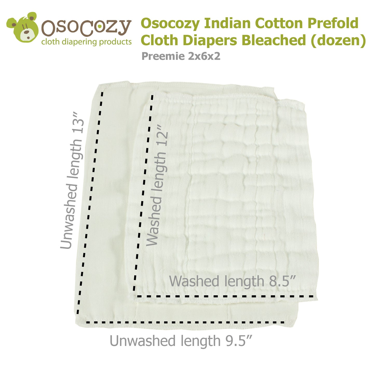 OsoCozy Bleached Prefold Cloth Diaper Samples