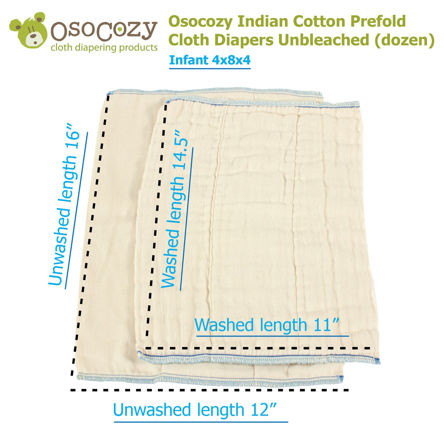 OsoCozy Unbleached Prefold Cloth Diaper Samples