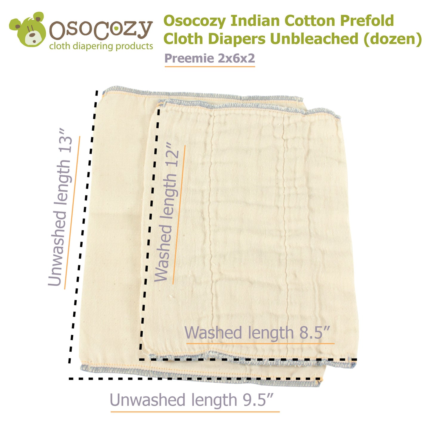 OsoCozy Unbleached Prefold Cloth Diaper Samples