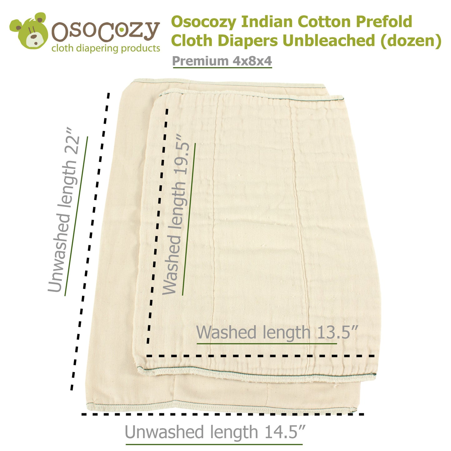 OsoCozy Unbleached Prefold Cloth Diaper Samples