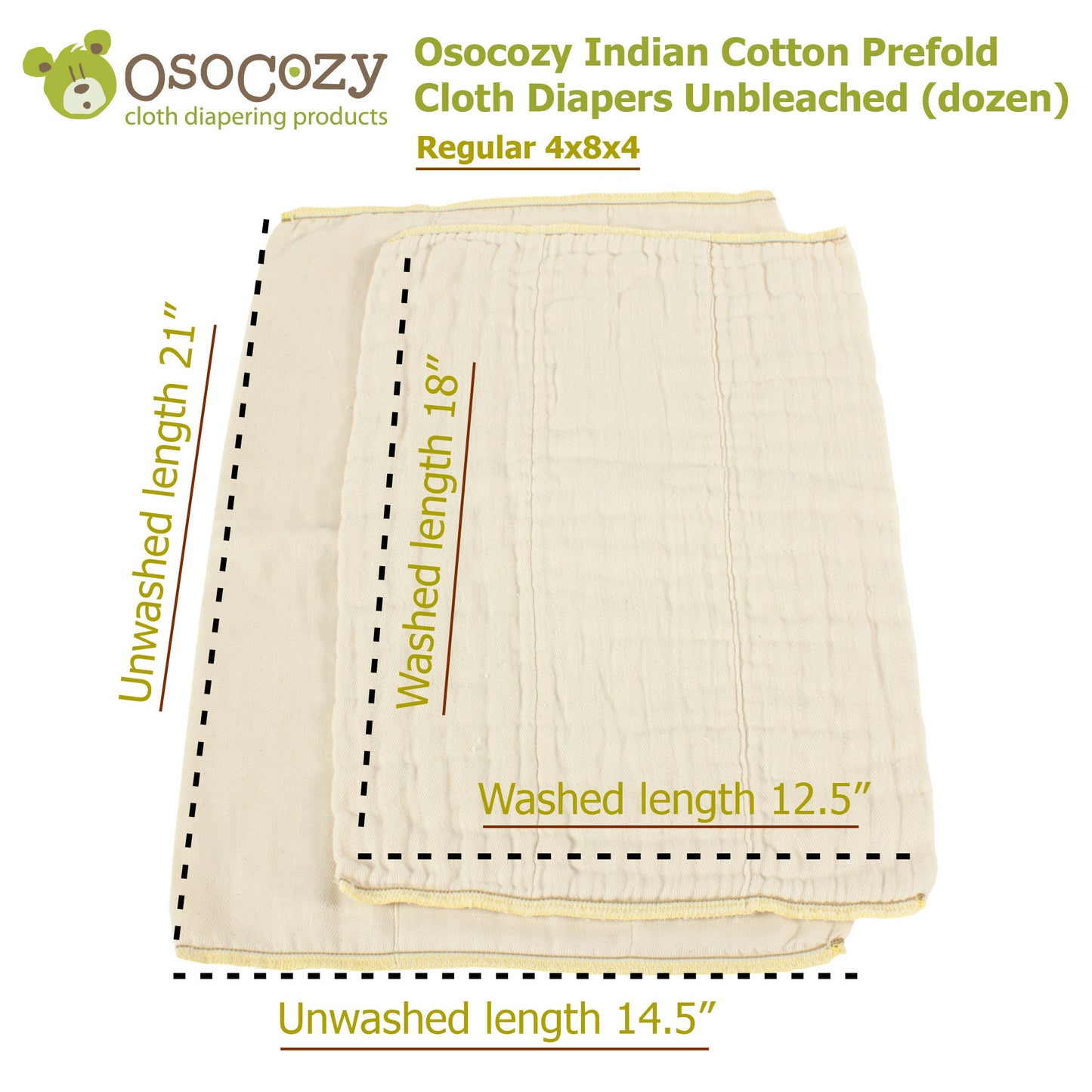 OsoCozy Unbleached Prefold Cloth Diaper Samples
