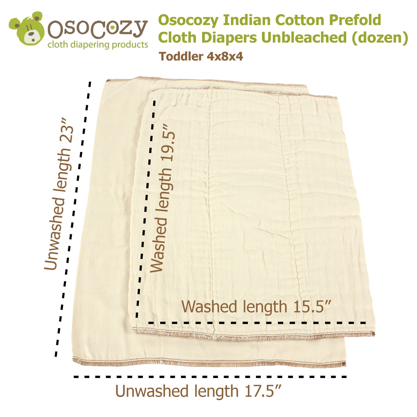 OsoCozy Unbleached Prefold Cloth Diaper Samples