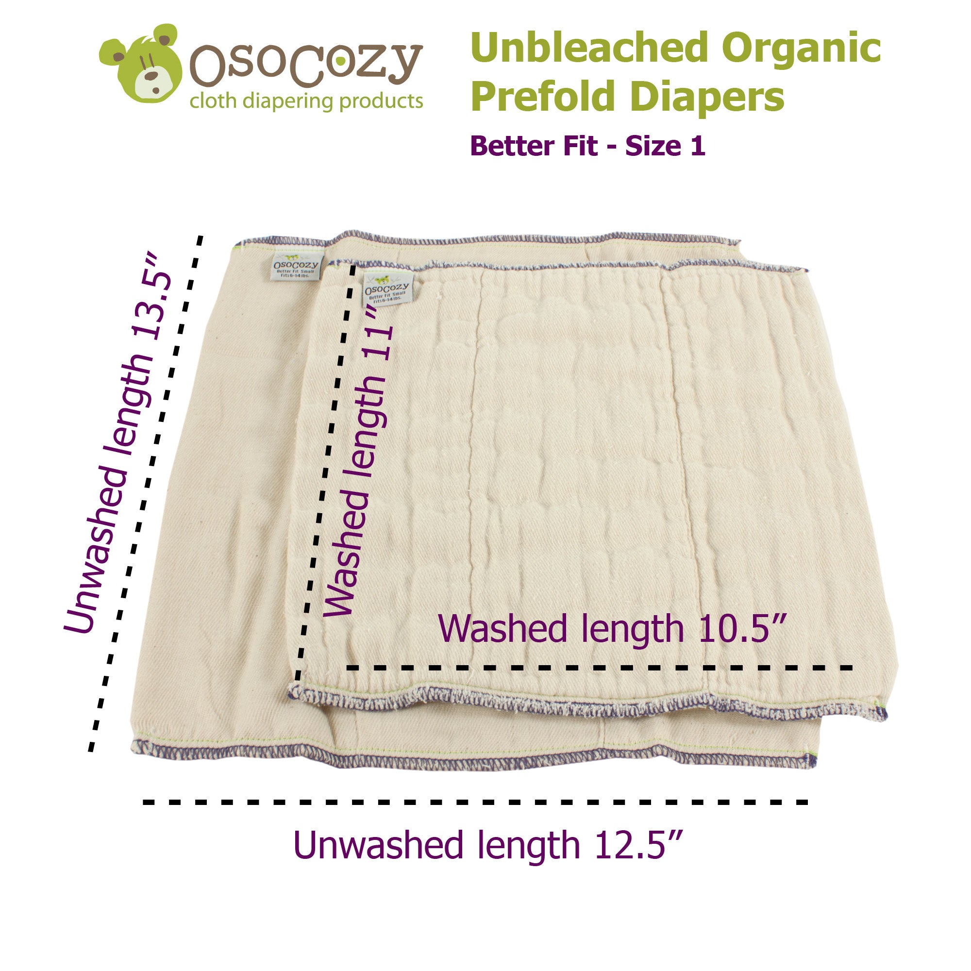 Osocozy Organic Cotton Prefolds - 6 Pack