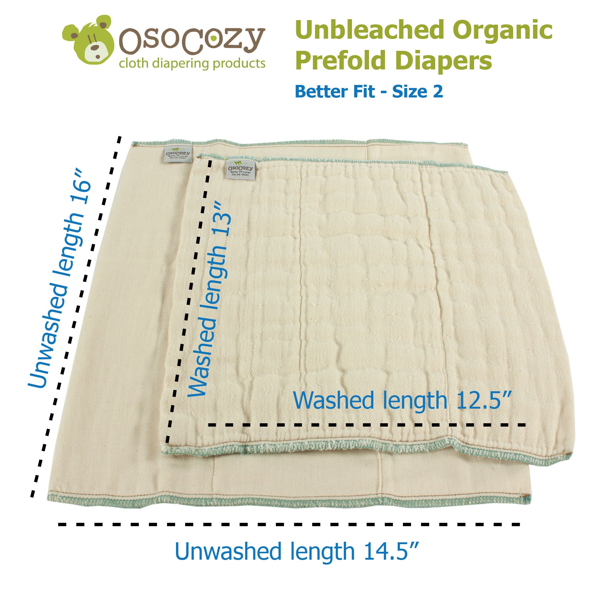 Osocozy Organic Cotton Prefolds - 6 Pack