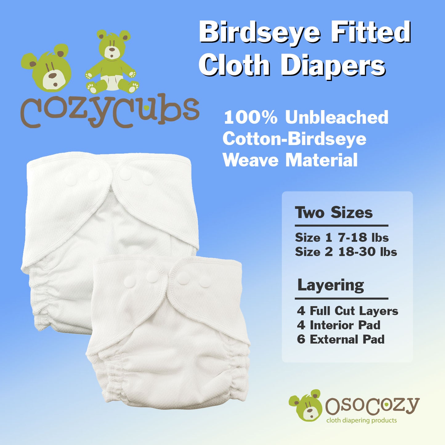 **NEW** Cozy Cubs Birdseye Fitted Diapers