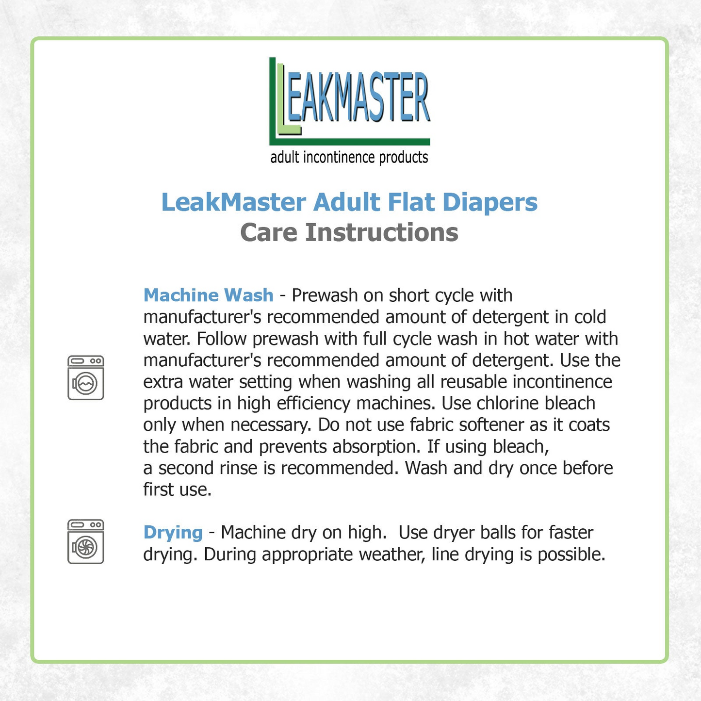 LeakMaster Adult Muslin Weave Flat Cloth Diapers