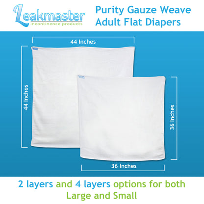 Leak Master Purity Adult Flat Diapers - Gauze