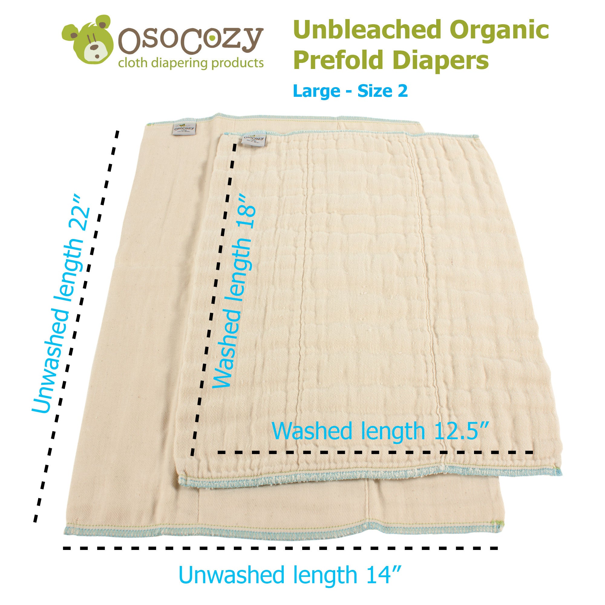 Osocozy Organic Cotton Prefolds - 6 Pack