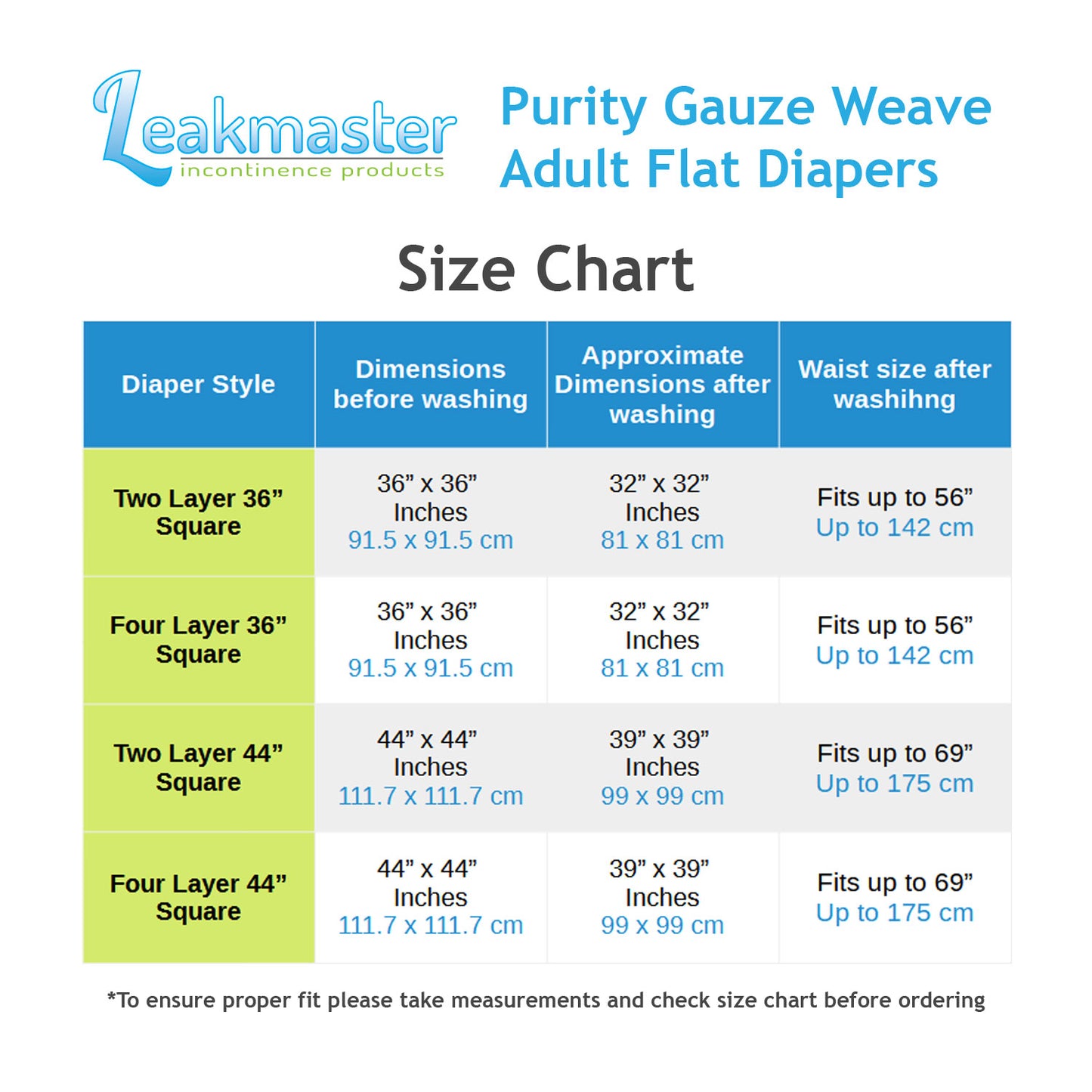 Leak Master Purity Adult Flat Diapers - Gauze